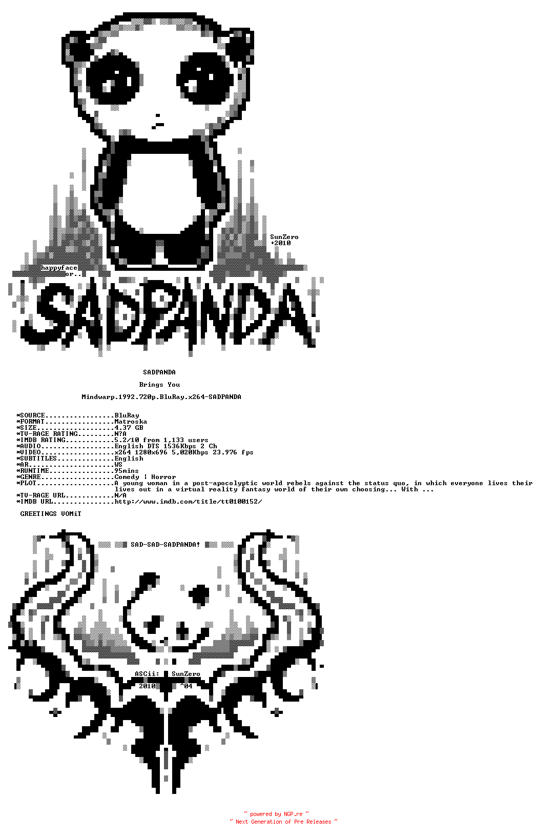 NFO for the release Mindwarp.1992.720p.BluRay.x264-SADPANDA by SADPANDA