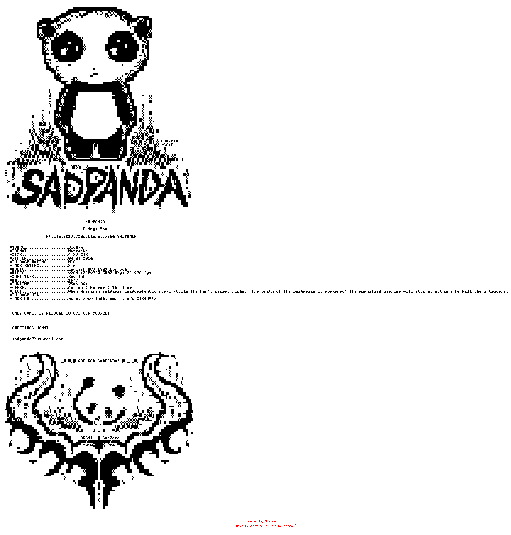 NFO for the release Attila.2013.720p.BluRay.x264-SADPANDA by SADPANDA