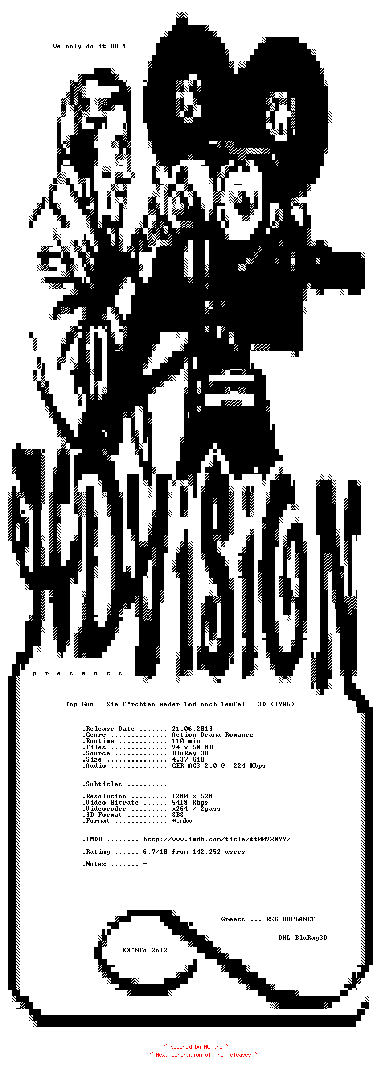 NFO for the release Top.Gun.3D.1986.GERMAN.720p.BLURAY.x264-HDViSiON by HDViSiON