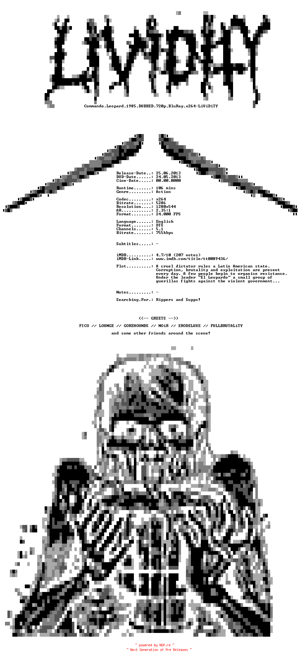 NFO for the release Commando.Leopard.1985.DUBBED.720p.BluRay.x264-LiViDiTY by LiViDiTY