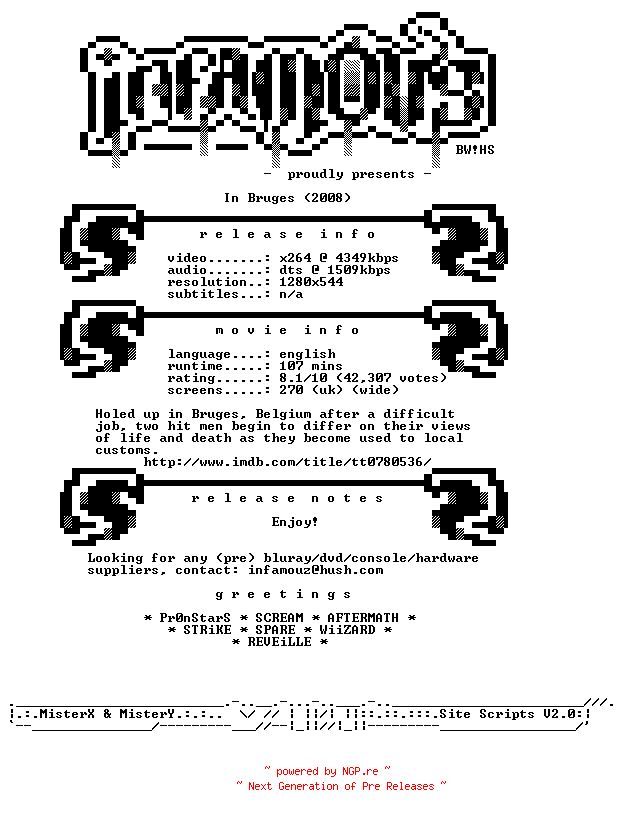 NFO for the release In.Bruges.720p.BluRay.x264-iNFAMOUS by iNFAMOUS