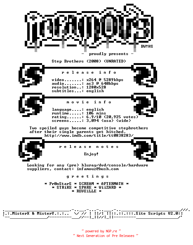 NFO for the release Step.Brothers.UNRATED.720p.BluRay.x264-iNFAMOUS by iNFAMOUS