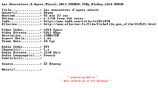 NFO for the release Les.Rencontres.D.Apres.Minuit.2013.FRENCH.720p.BluRay.x264-ROUGH by ROUGH
