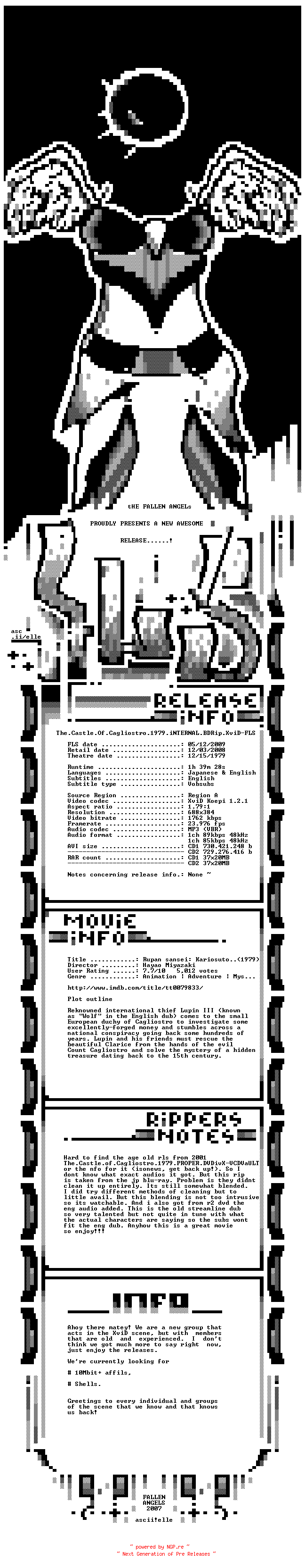 NFO for the release The.Castle.Of.Cagliostro.1979.iNTERNAL.BDRip.XviD-FLS by FLS