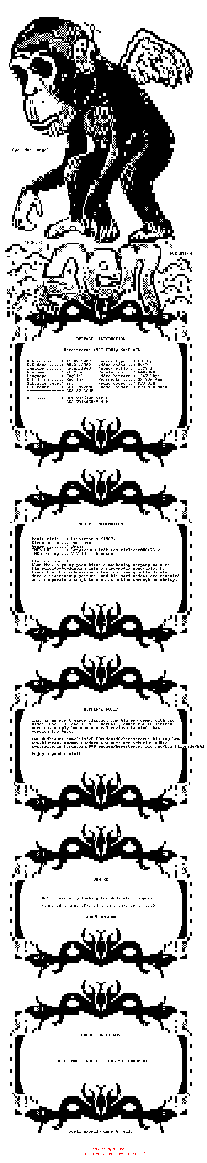 NFO for the release Herostratus.1967.BDRip.XviD-AEN by AEN