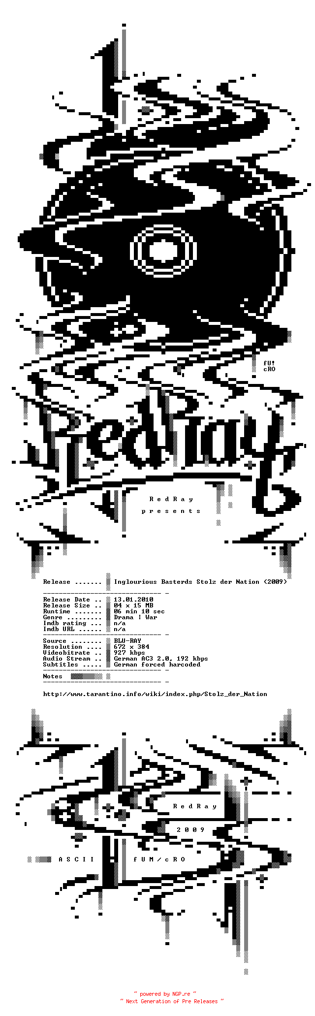 NFO for the release Inglourious.Basterds.Stolz.der.Nation.German.BDRip.XviD-RedRay by RedRay