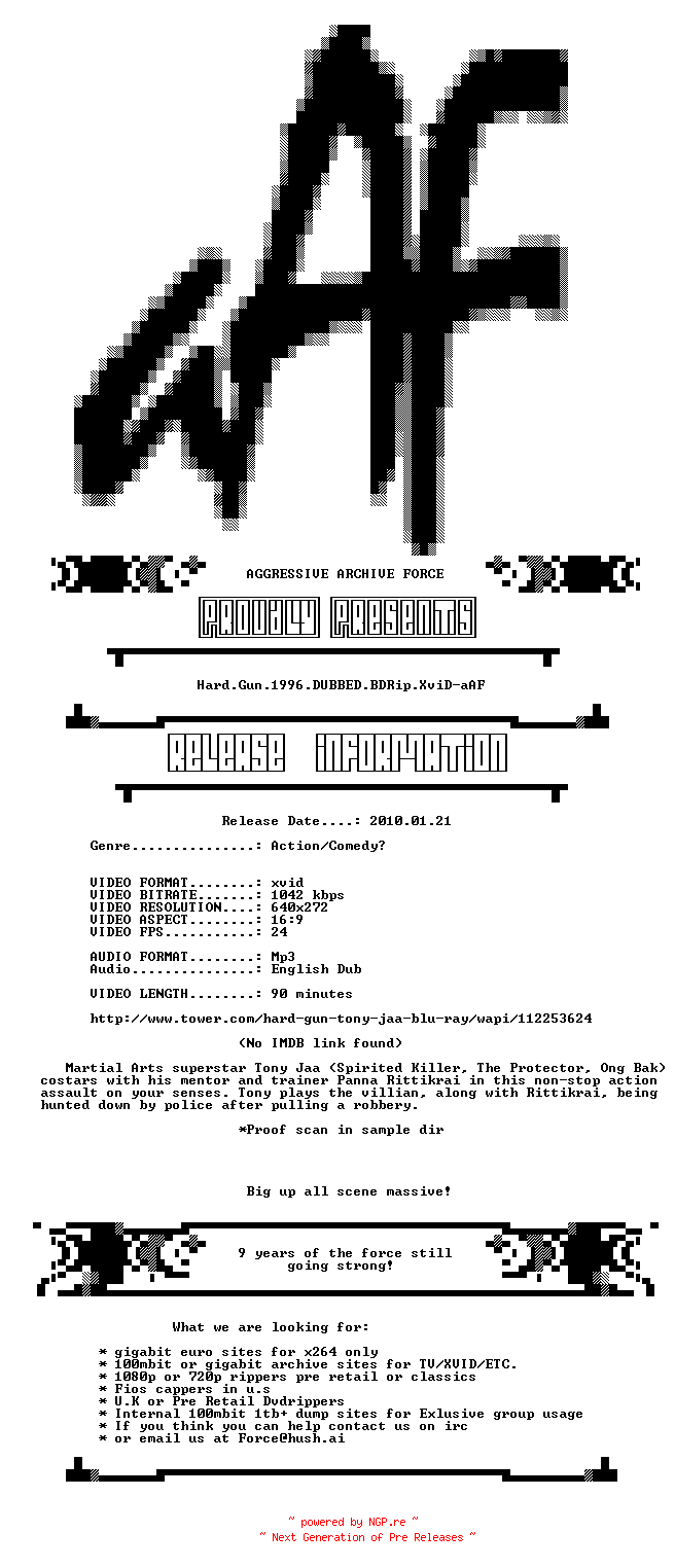 NFO for the release Hard.Gun.1996.DUBBED.BDRip.XviD-aAF by aAF