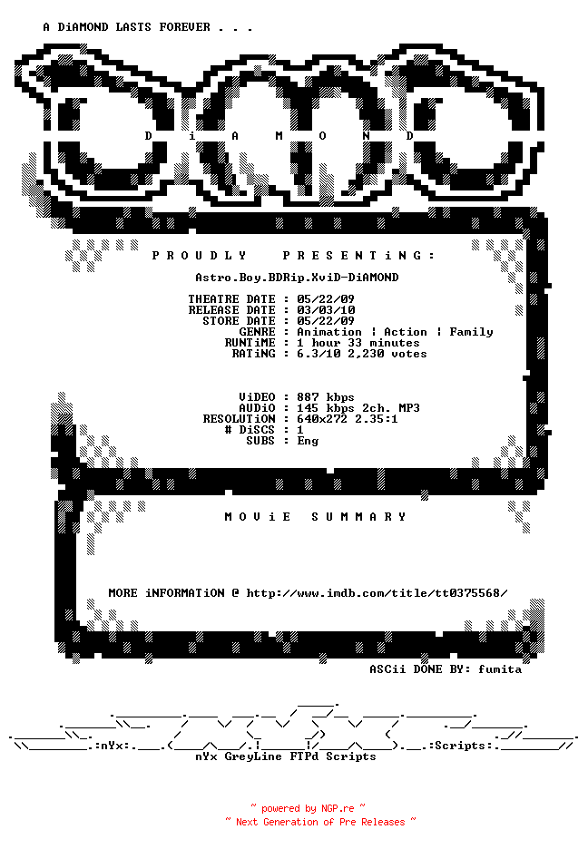 NFO for the release Astro.Boy.BDRip.XviD-DiAMOND by DiAMOND