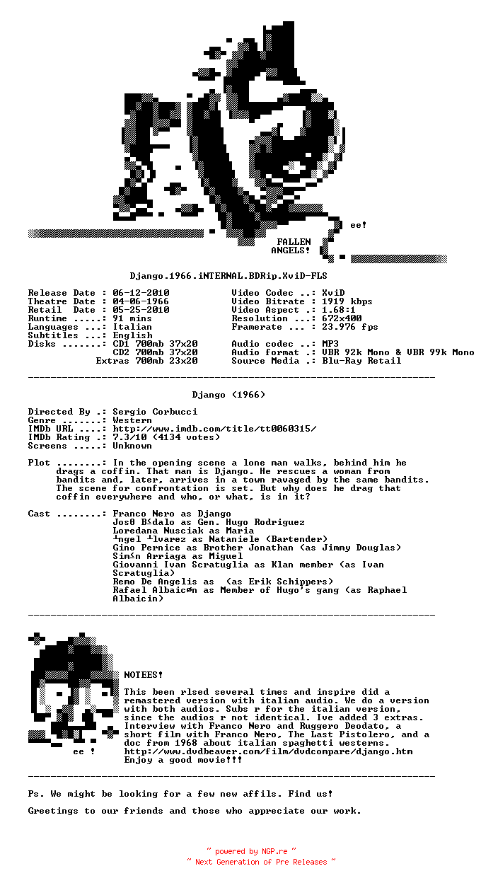 NFO for the release Django.1966.iNTERNAL.BDRip.XviD-FLS by FLS