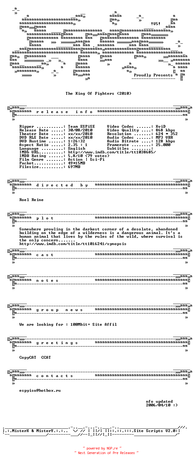 NFO for the release The.King.Of.Fighters.STV.BDRiP.XViD-ESPiSE by ESPiSE
