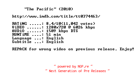 NFO for the release The.Pacific.E06.REPACK.BDRip.XviD-WAT by WAT
