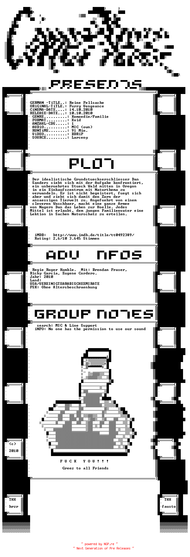 NFO for the release Reine.Fellsache.BDRiP.MD.German.XviD-CinePlexx by CinePlexx