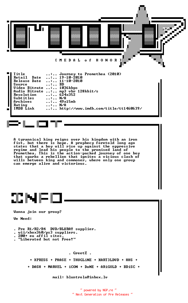 NFO for the release Journey.to.Promethea.2010.BDRip.XviD-MoH by MoH
