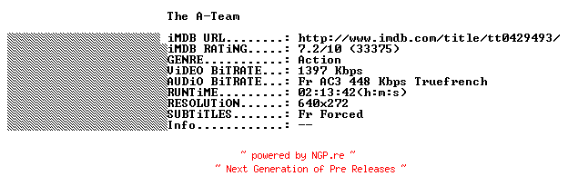NFO for the release The.A-Team.EXTENDED.CUT.2010.FRENCH.BDRiP.XViD-THENiGHTMARE by THENiGHTMARE