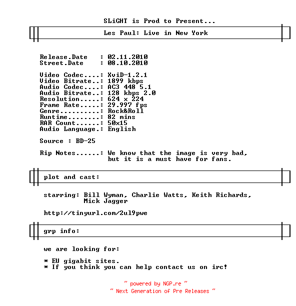 NFO for the release Ladies.And.Gentlemen.The.Rolling.Stones.1973.BDRip.XviD-SLiGHT by SLiGHT