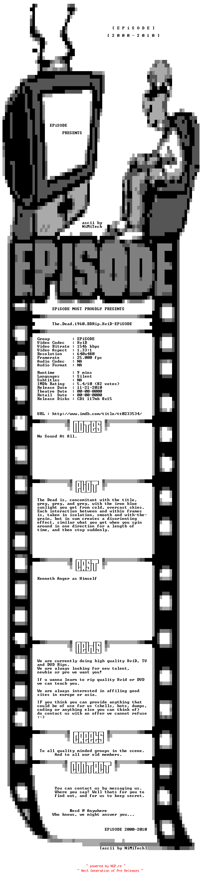 NFO for the release The.Dead.1960.BDRip.XviD-EPiSODE by EPiSODE
