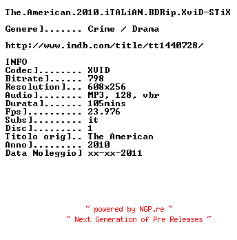 NFO for the release The.American.2010.iTALiAN.BDRip.XviD-STiX by STiX