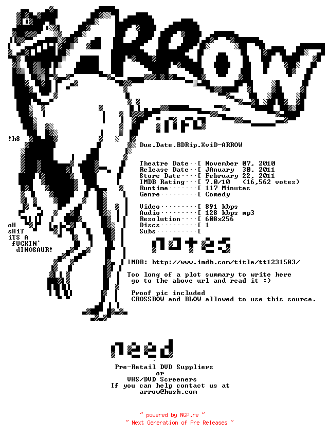NFO for the release Due.Date.BDRip.XviD-ARROW by ARROW