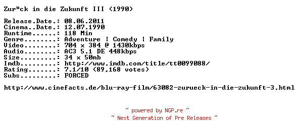 NFO for the release Zurueck.in.die.Zukunft.3.German.1990.AC3.BDRip.XviD.INTERNAL-ARC by ARC