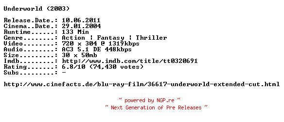 NFO for the release Underworld.Extended.Cut.German.2003.AC3.BDRip.XviD.INTERNAL-ARC by ARC