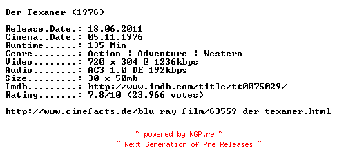 NFO for the release Der.Texaner.German.1976.AC3.BDRip.XviD.INTERNAL-ARC by ARC