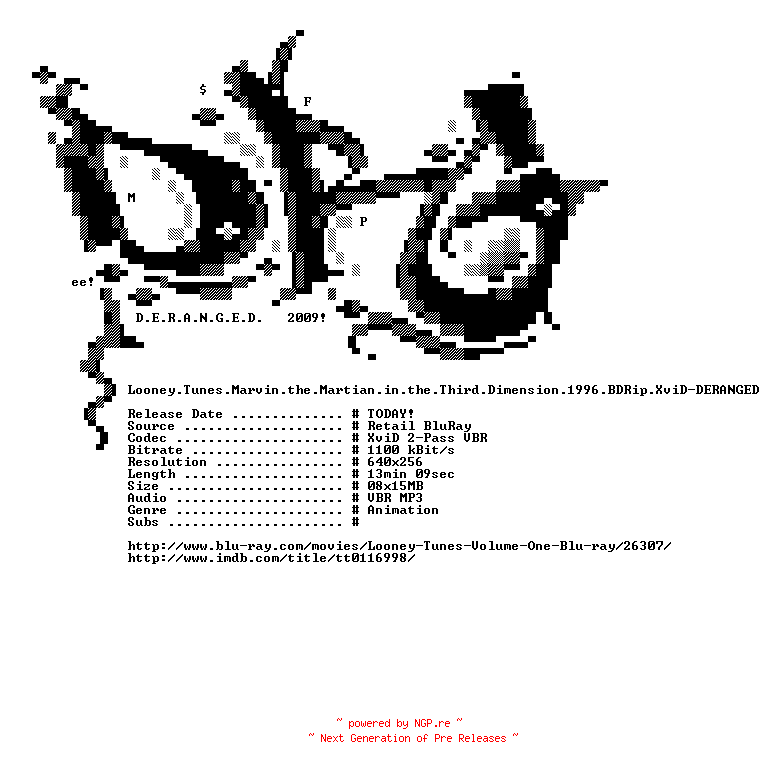 NFO for the release Looney.Tunes.Marvin.the.Martian.in.the.Third.Dimension.1996.BDRip.XviD-DERANGED by DERANGED