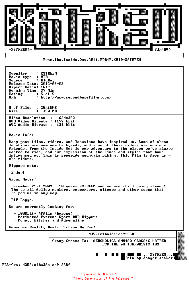 NFO for the release From.The.Inside.Out.2011.BDRiP.XViD-XSTREEM by XSTREEM