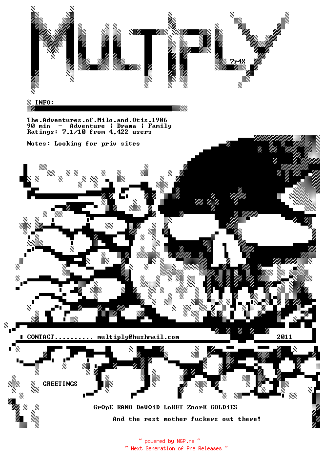 NFO for the release The.Adventures.of.Milo.and.Otis.1986.INTERNAL.BDRip.XViD-MULTiPLY by MULTiPLY