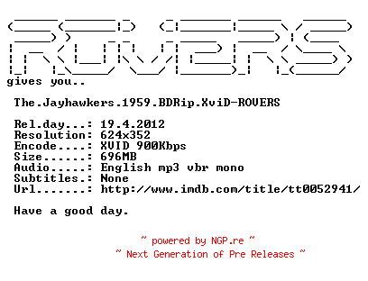 NFO for the release The.Jayhawkers.1959.BDRip.XviD-ROVERS by ROVERS