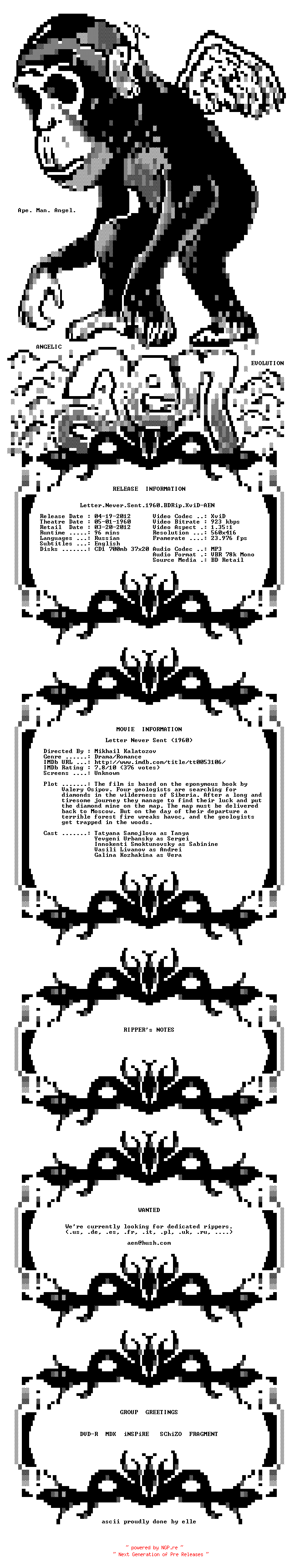 NFO for the release Letter.Never.Sent.1960.BDRip.XviD-AEN by AEN