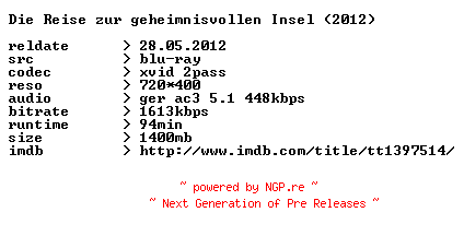 NFO for the release Die.Reise.zur.geheimnisvollen.Insel.2012.German.AC3.BDRiP.XviD-ViBRATOR by ViBRATOR