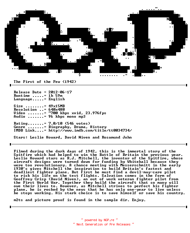 NFO for the release The.First.Of.The.Few.1942.iNTERNAL.BDRip.XviD-GxP by GxP