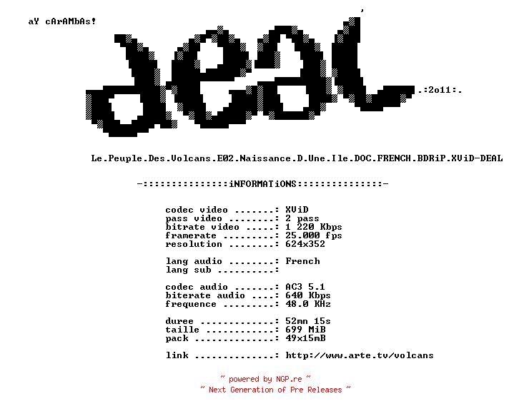 NFO for the release Le.Peuple.Des.Volcans.E02.Naissance.D.Une.Ile.DOC.FRENCH.BDRiP.XViD-DEAL by DEAL