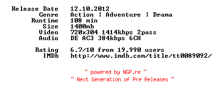 NFO for the release Enemy.Mine.German.1985.AC3D.BDRip.XviD-SLOW by SLOW