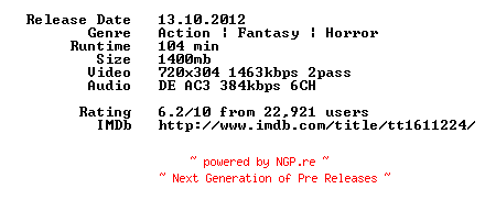 NFO for the release Abraham.Lincoln.Vampirjaeger.German.2012.AC3.BDRip.XviD-SLOW by SLOW