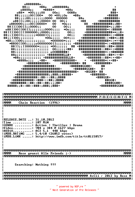 NFO for the release Chain.Reaction.German.1996.AC3.BDRip.XviD.iNTERNAL-ROSE by ROSE