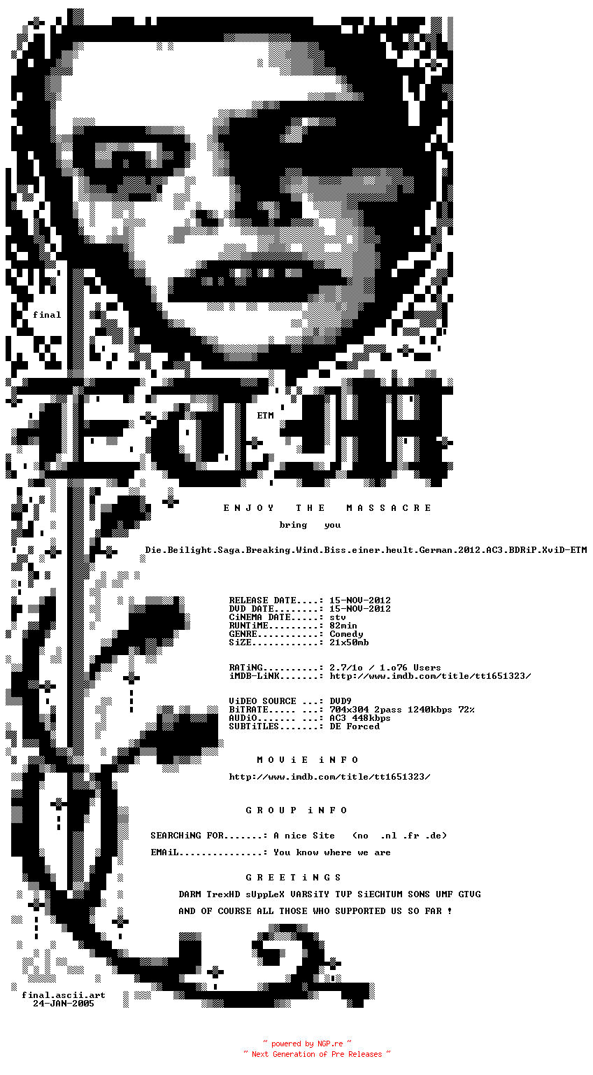NFO for the release Die.Beilight.Saga.Breaking.Wind.Biss.einer.heult.German.2012.AC3.BDRiP.XviD-ETM by ETM