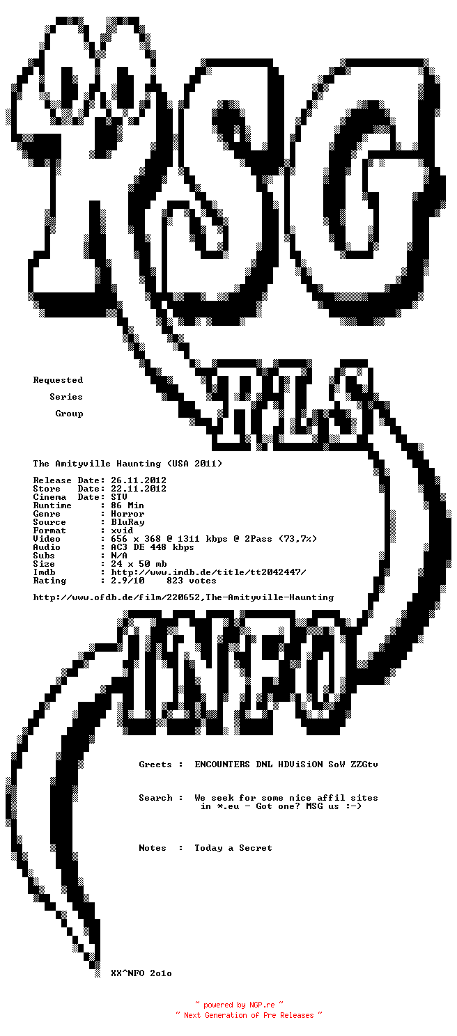 NFO for the release The.Amityville.Haunting.German.2011.AC3.BDRip.XviD-RSG by RSG