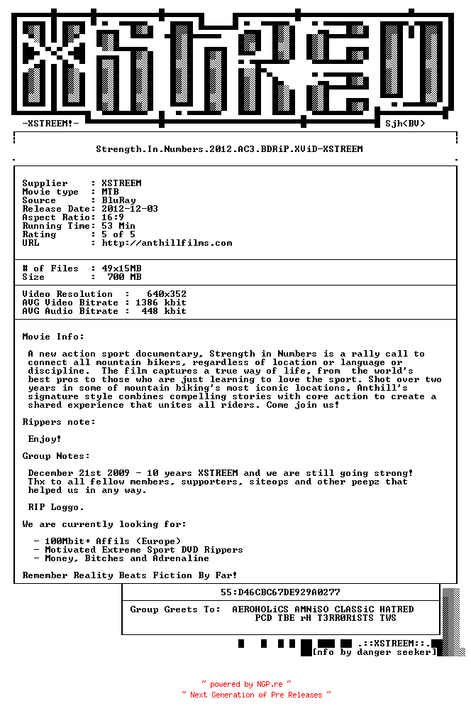 NFO for the release Strength.In.Numbers.2012.AC3.BDRiP.XViD-XSTREEM by XSTREEM