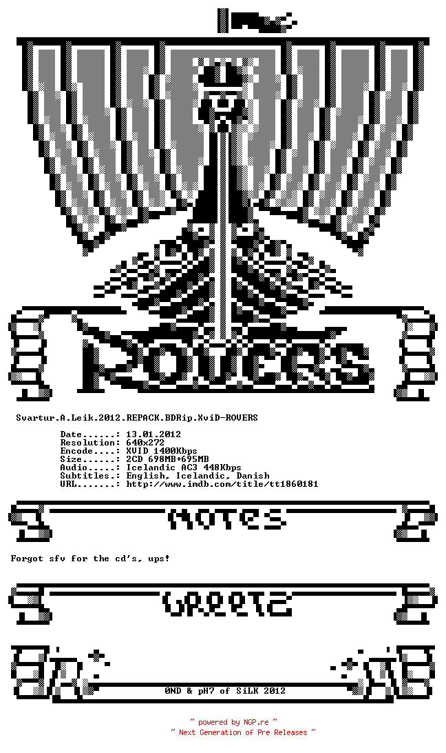 NFO for the release Svartur.A.Leik.2012.REPACK.BDRip.XviD-ROVERS by ROVERS
