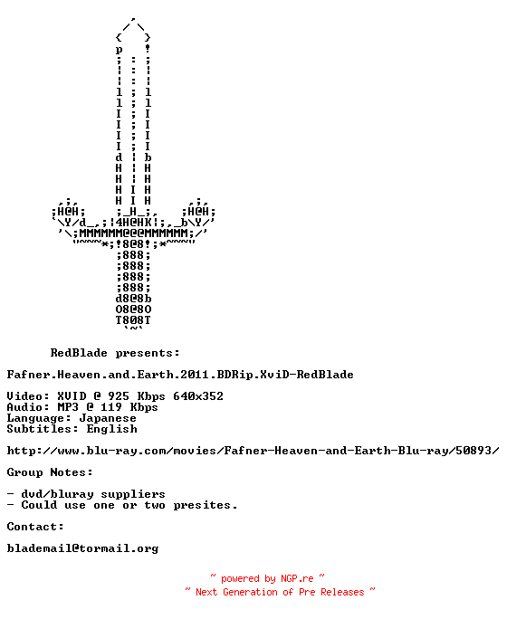 NFO for the release Fafner.Heaven.and.Earth.2011.BDRip.XviD-RedBlade by RedBlade