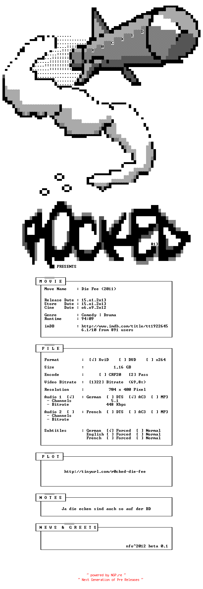 NFO for the release Die.Fee.German.AC3.BDRiP.XviD-R0CKED by R0CKED