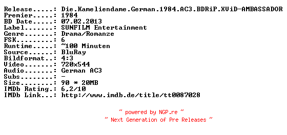 NFO for the release Die.Kameliendame.German.1984.AC3.BDRiP.XViD-AMBASSADOR by AMBASSADOR