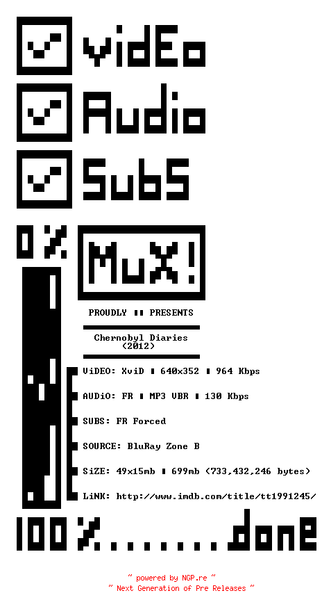 NFO for the release Chernobyl.Diaries.2012.TRUEFRENCH.BDRiP.XviD-MUx by MUx