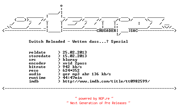 NFO for the release Switch.Reloaded.Wetten.dass.Spezial.German.BDRip.XviD-iNTENTiON by iNTENTiON