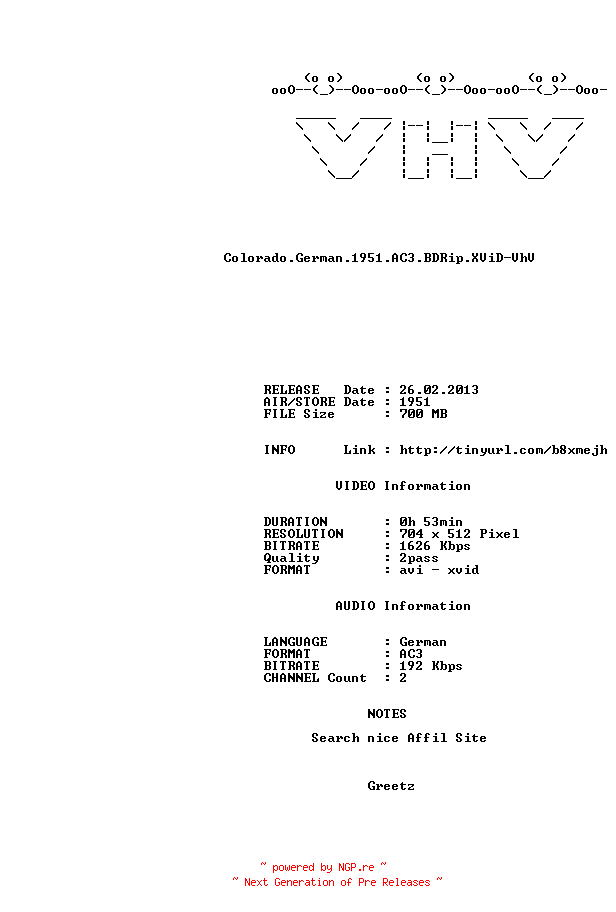 NFO for the release Colorado.German.1951.AC3.BDRip.XViD-VhV by VhV