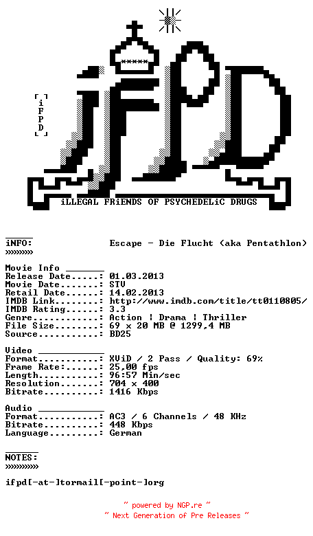 NFO for the release Escape.Die.Flucht.1994.German.AC3.BDRiP.XViD-iFPD by iFPD