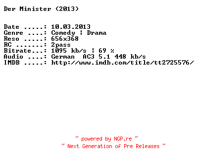 NFO for the release Der.Minister.German.2013.AC3.BDRip.XviD-DESPiTE by DESPiTE