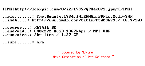 NFO for the release The.Bounty.1984.iNTERNAL.BDRip.XviD-SHK by SHK