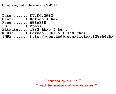 NFO for the release Company.of.Heroes.German.2013.AC3.BDRip.XviD-DESPiTE by DESPiTE
